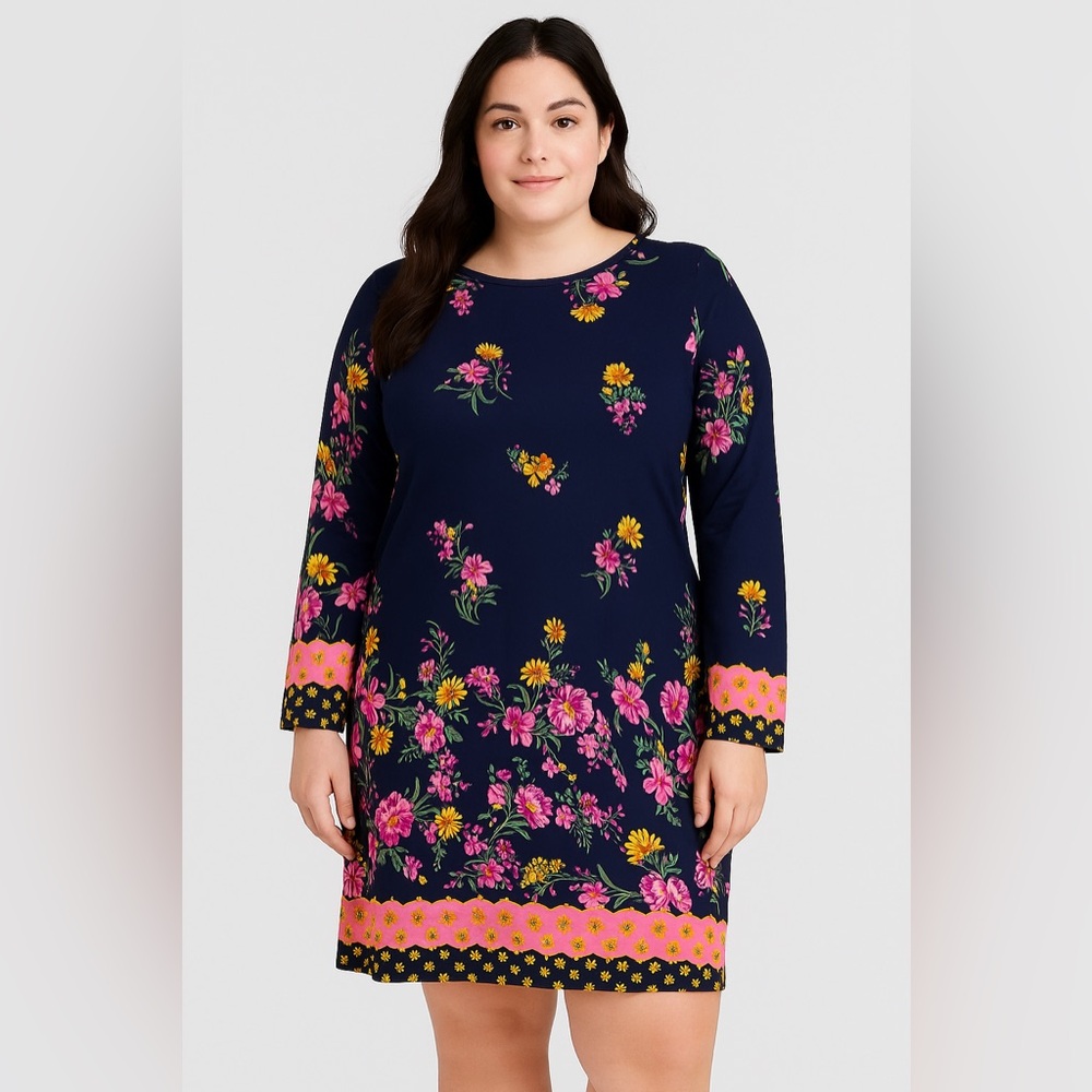Navy Floral Boho Shift Dress | Size 1XL Emery Rose